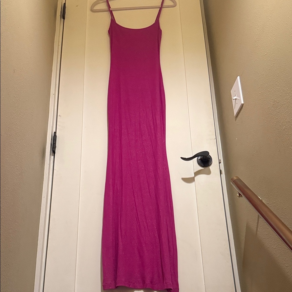 Skims Soft Lounge Magenta Shimmer Slip Dress
